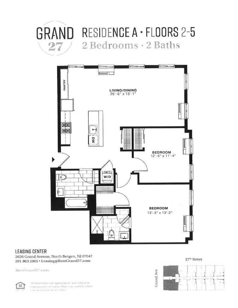 Floor plan for 2 beds, 2 baths, 1137 sqft